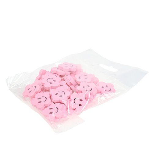 Floristik24 Fiore in legno con faccia rosa 2,5 cm 48 pz