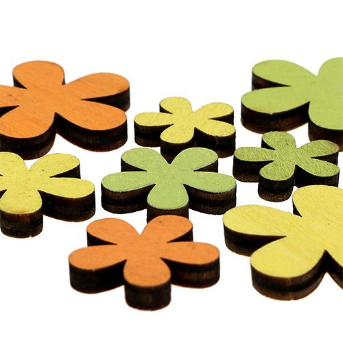 Floristik24 Fiore in legno 2-3,5 cm arancione, verde, giallo 36 pezzi