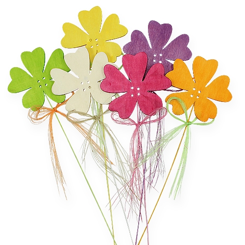 Floristik24 Fiori in legno su filo di ferro 7 cm, 28 cm 24 pz