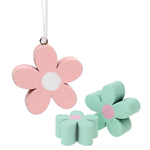 Fiori in legno da appendere, decorazioni sparse rosa, verde 12 pz