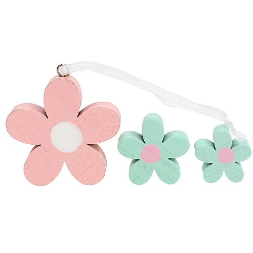 Prodotto Fiori in legno da appendere, decorazioni sparse rosa, verde 12 pz