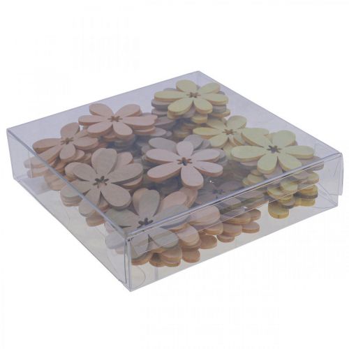 Floristik24 Fiori in legno decorazione sparsi fiori legno beige/giallo/rosa Ø4cm 72 pz