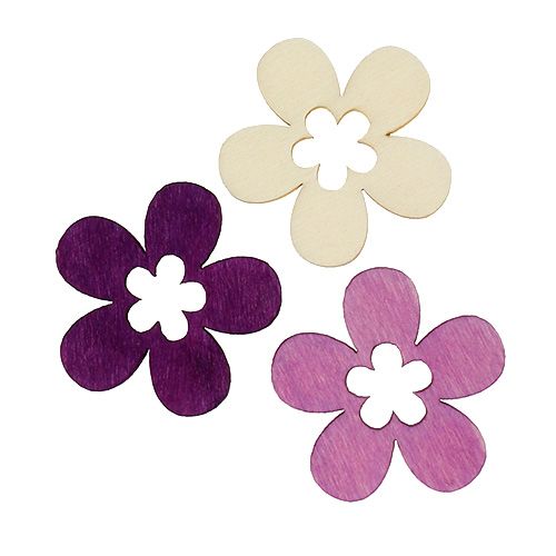 Floristik24 Sorta di fiori di legno Viola, bianco 4 cm 72 pezzi