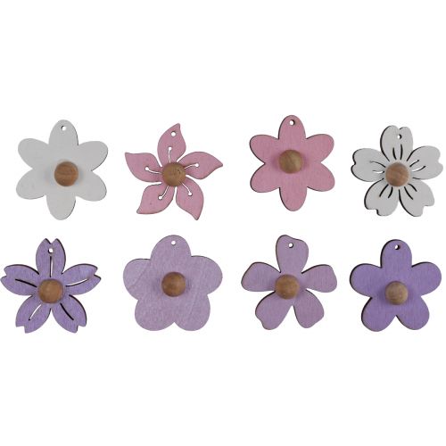 Floristik24 Fiori in legno da appendere decorazione legno viola, rosa, bianco 4,5 cm 24 pz