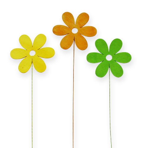 Floristik24 Fiore di legno sul filo 8cm tipo 3 colori. 12st