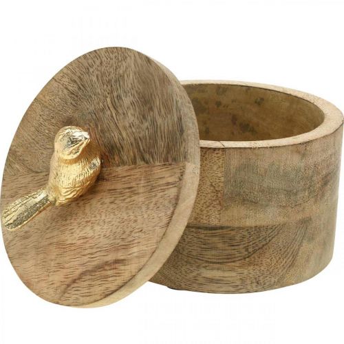 Prodotto Portagioie con uccellino, primavera, scatola decorativa in legno di mango, vero legno naturale, dorato H11cm Ø12cm