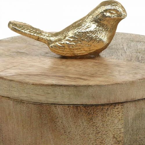 Portagioie con uccellino, primavera, scatola decorativa in legno di mango, vero legno naturale, dorato H11cm Ø12cm