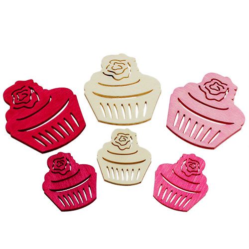 Floristik24 Cupcakes in legno decorazione da tavolo colori pastello muffin decorazione compleanno 24 pz