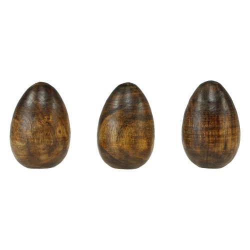 Prodotto Uova di legno Uova di Pasqua in legno di mango marrone H8cm 3 pezzi