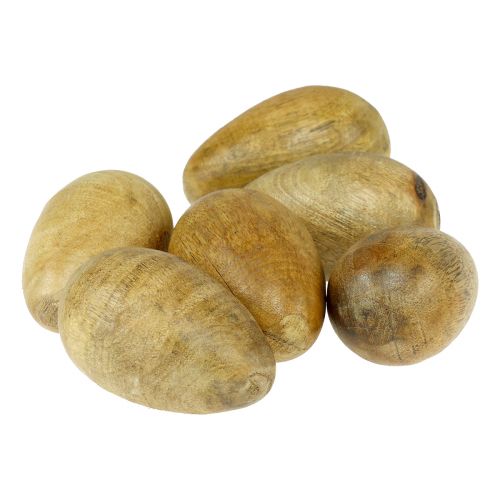 Prodotto Uova di legno mango in rete di juta decorazione pasquale naturale 7-8cm 6 pz