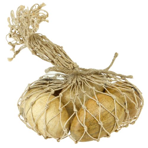 Prodotto Uova di legno mango in rete di juta decorazione pasquale naturale 7-8cm 6 pz
