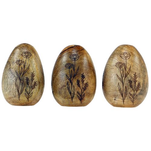 Prodotto Uova di legno naturale mango uova di Pasqua in legno decoro floreale H10cm 3 pz