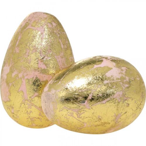 Floristik24 Nobili uova di legno, decorazioni primaverili, uova di Pasqua in rete rosa, dorate H7-7.5cm Ø 4-4.5cm 6pz