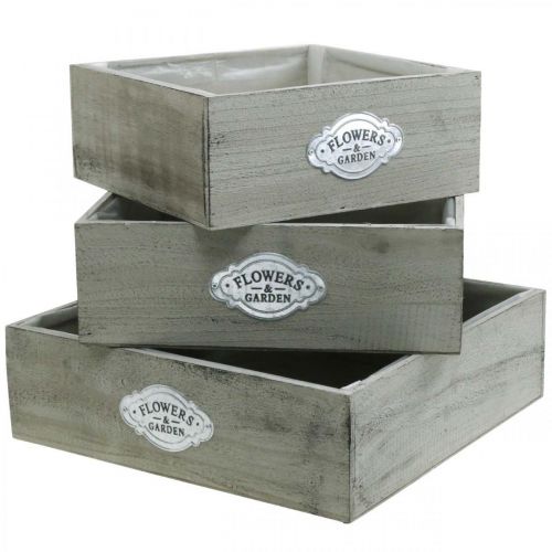 Prodotto Scatola per piante in legno vintage in metallo segno grigio 28/33/37 cm set di 3