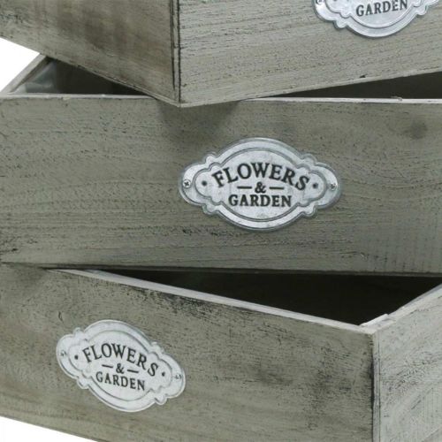 Floristik24 Scatola per piante in legno vintage in metallo segno grigio 28/33/37 cm set di 3