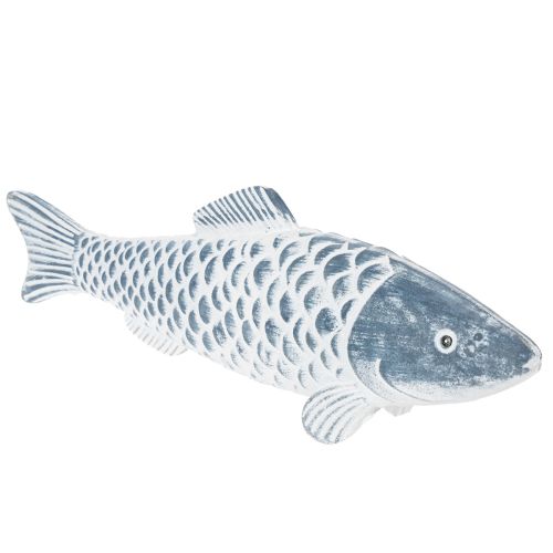 Pesce in legno blu e bianco, decorazione a forma di pesce, farina di legno, 35 cm, 1 pezzo | Floristik24.it