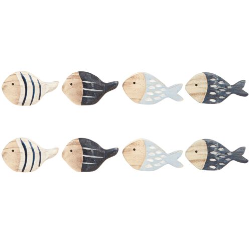 Prodotto Decorazione da tavolo marittima con pesce in legno Naturale Blu Bianco 8-9 cm 8 pz