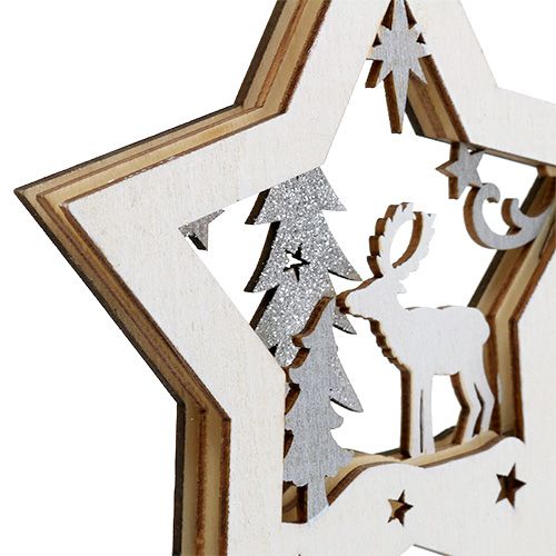 Addobbo natalizio Stella in legno con motivo 15 cm 3 pezzi