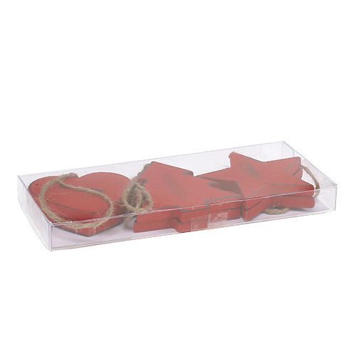 Floristik24 Appendino in legno stella, cuore, albero di Natale rosso 6pz