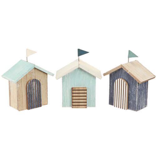 Prodotto Casa in legno decorazione casa sulla spiaggia blu naturale H9,5 cm 3 pz