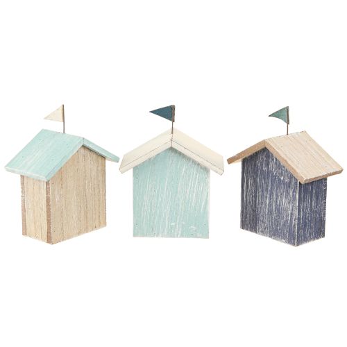 Prodotto Casa in legno decorazione casa sulla spiaggia blu naturale H9,5 cm 3 pz