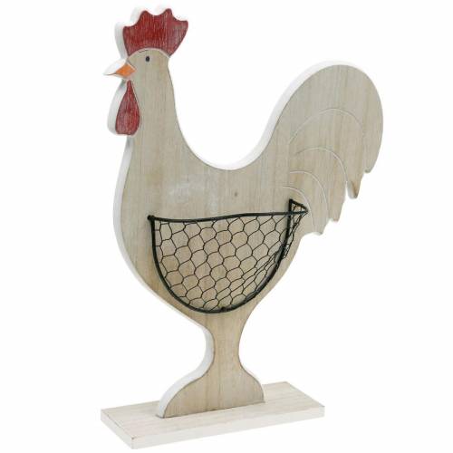 Floristik24 Gallo di legno con cesto, decorazione pasquale, figura di legno per piantare, decorazione primaverile, pollo decorativo