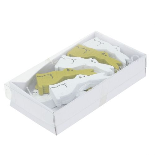 Floristik24 Coniglietto di legno da appendere verde, bianco 2,5 cm x 6,5 cm 10 pezzi