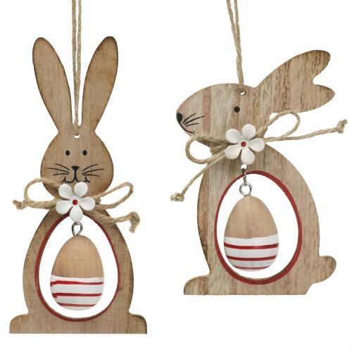 Coniglietti pasquali in legno da appendere con uova di Pasqua  12cm - 14,5cm 4pz-63862