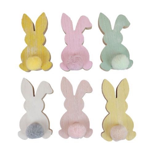 2 Coniglietti Pasquali In Legno - Decorazione Pasquale Dipinta A Mano, 19 Cm, Con Base, Stile Floreale Pastello Per Tavolo E Casa
