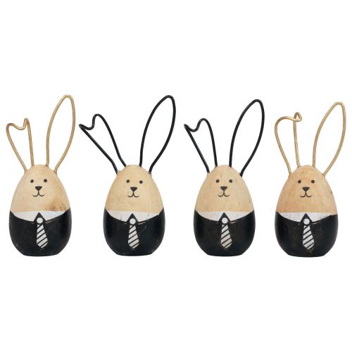 Prodotto Conigli pasquali uova di conigli in legno Decorazione pasquale nero bianco Ø4,5 cm 12 cm 4 pezzi