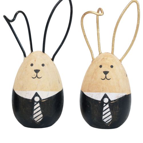 Prodotto Conigli pasquali uova di conigli in legno Decorazione pasquale nero bianco Ø4,5 cm 12 cm 4 pezzi
