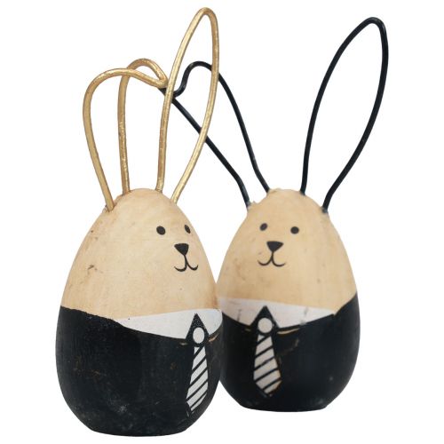 Prodotto Conigli pasquali uova di conigli in legno Decorazione pasquale nero bianco Ø4,5 cm 12 cm 4 pezzi