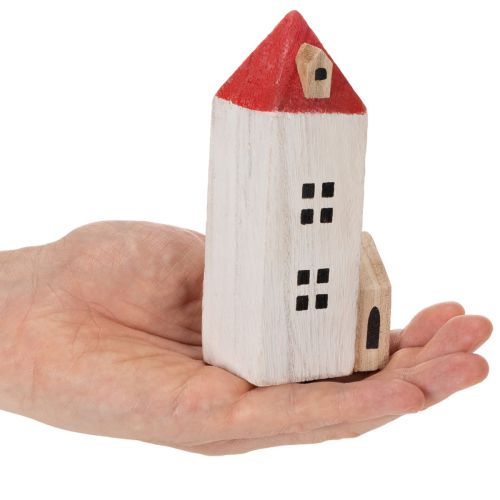 Set di casette decorative in legno, rosse e bianche, decorazioni invernali multi-pezzo, 13 cm, 6 pezzi | Floristik24.it