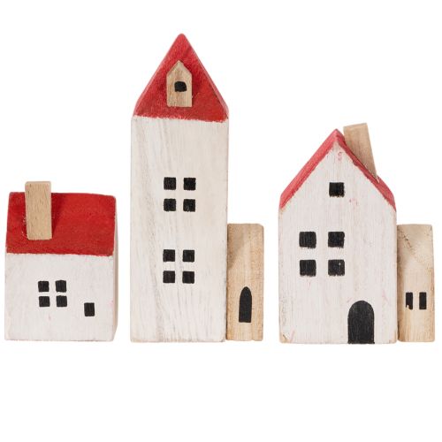 Set di casette decorative in legno, rosse e bianche, decorazioni invernali multi-pezzo, 13 cm, 6 pezzi | Floristik24.it
