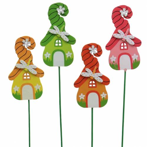 Floristik24 Spina fiore casa gnomo con bastoncino colori assortiti 5×9 cm 16 pz