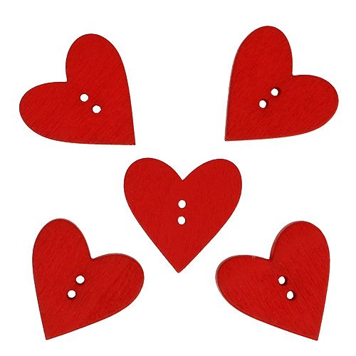 Bottoni cuore in legno 2,5 cm rossi 48 pz