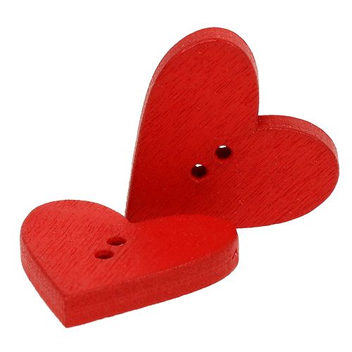 Floristik24 Bottoni cuore in legno 2,5 cm rossi 48 pz