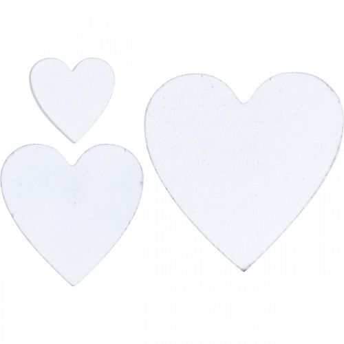 Cuori da sposa in legno con decorazione a dispersione cuori bianchi 3/5/7cm 50p