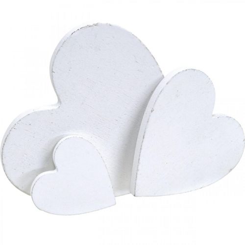 Cuori da sposa in legno con decorazione a dispersione cuori bianchi 3/5/7cm 50p