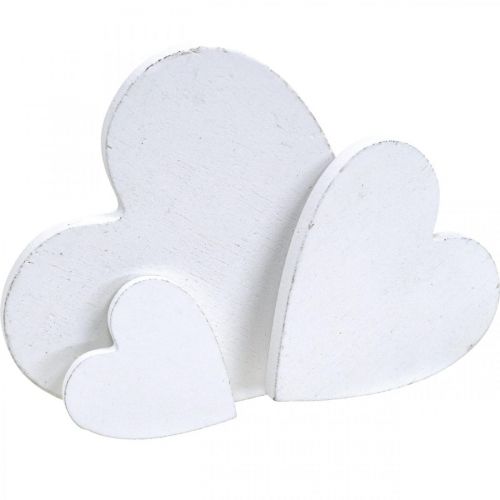 Prodotto Cuori da sposa in legno con decorazione a dispersione cuori bianchi 3/5/7cm 50p