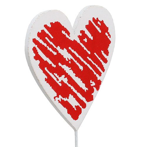 Floristik24 Cuore di legno sull'asta 7 cm x 7 cm bianco, rosso 12 pezzi