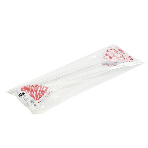 Floristik24 Cuore di legno sull'asta 7 cm x 7 cm bianco, rosso 12 pezzi