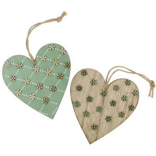 Floristik24 Cuore in legno da appendere verde/naturale 10cm 4pz