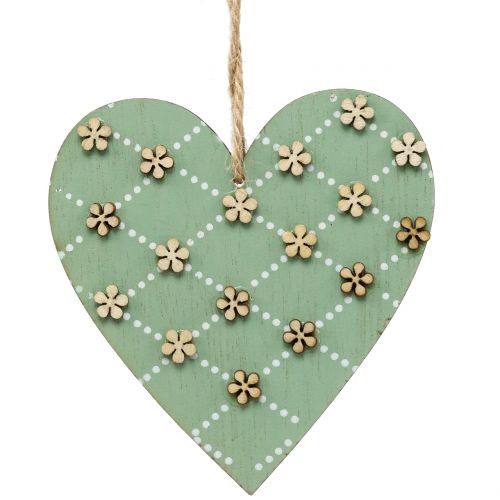 Floristik24 Cuore in legno da appendere verde/naturale 10cm 4pz