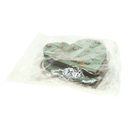Floristik24 Cuore in legno da appendere verde/naturale 10cm 4pz