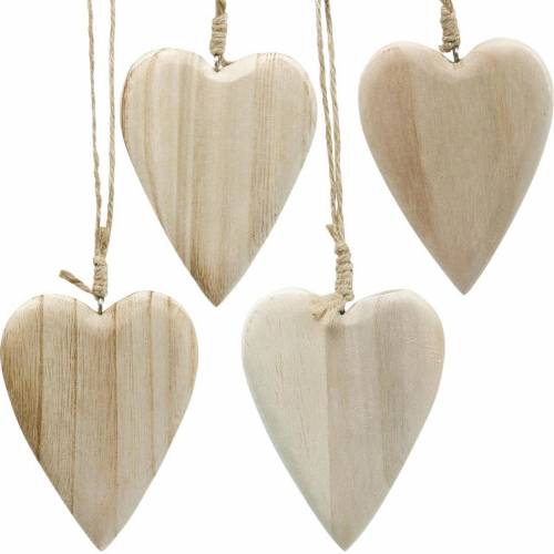 Cuori in legno da appendere naturale 10cm 4pz