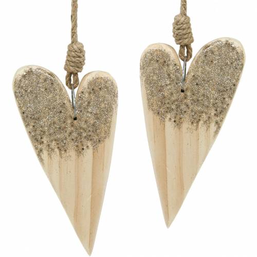 Floristik24 Cuore di legno glitterato da appendere 18 cm x 10 cm 2 pezzi
