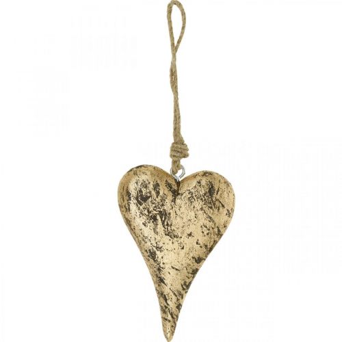 Floristik24 Cuore da appendere in legno dorato vintage appendiabiti 15cm
