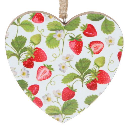 Prodotto Cuore decorativo con motivo fragola – ciondolo estivo in legno per la decorazione della casa di campagna 10cmx10cm 4 pz.