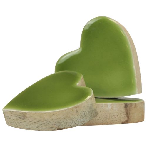 Floristik24 Cuori in legno cuori decorativi in legno verde chiaro effetto lucido 4,5 cm 8 pz